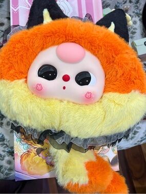 Plush Fox baby three backpack 800%- Orange & Yellow